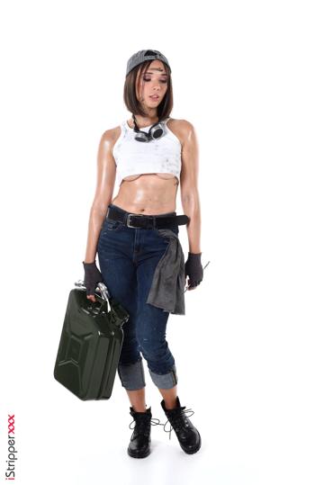 Eve Sweet in Istripper set Eve And The Mechanics