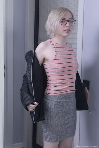 Abby in We Are Hairy set Abby masturbates with her purple vibrator in bed